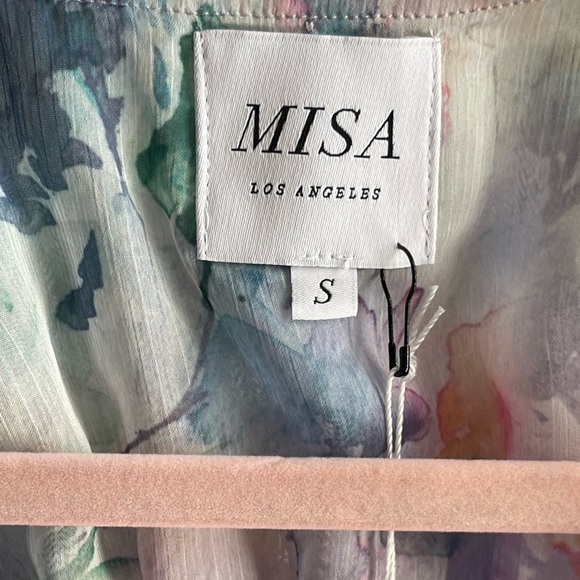 NWT MISA Los Angeles Bina Sheer Top Abstract Pastel Watercolor Size S - Picture 6 of 7